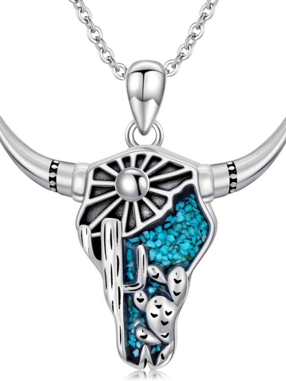 Turquoise Western Pendant Necklace | 925 Sterling Silver Country Jewelry Gift